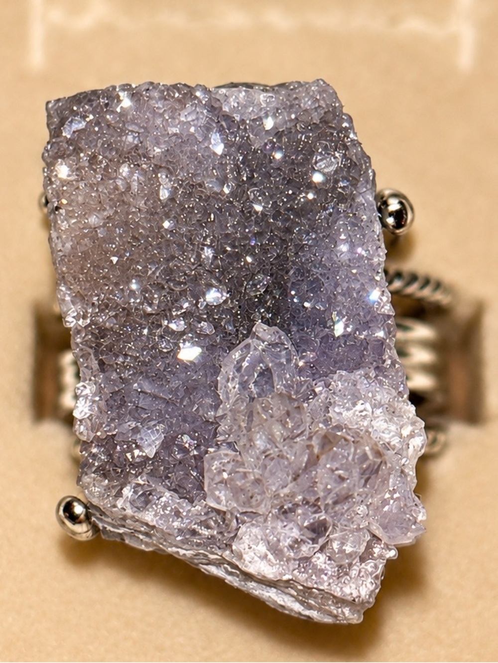 Silver Lavender Druzy Amethyst Ring | Extra Large Statement Ring